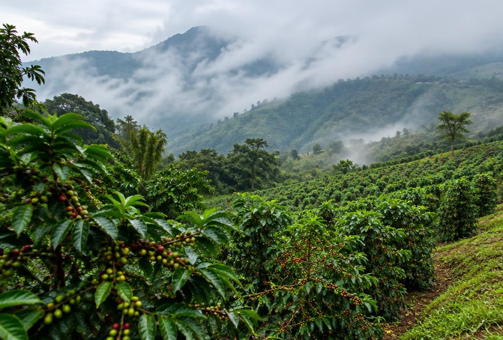 Montañas Azules y café