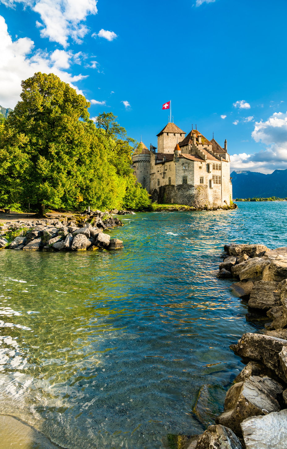 Chillon Castle on Lake Geneva in Switzerland